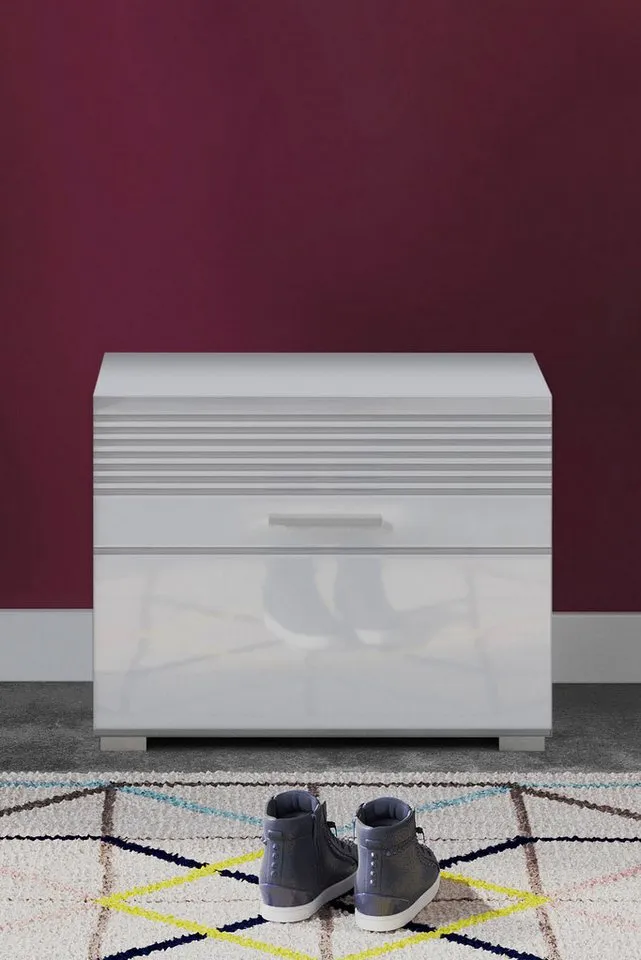 Home affaire Sitzbank Malmö, Breite 60 cm, 1 Tür, 2 Fächer, hochwertige MDF Front, Rillenfräsung, Bank, Schuhbank, Garderobenbank, Dielenbank, Weiß, – Produktbild 2 von 5