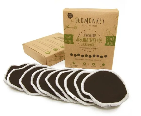 ECOMONKEY ECOMONKEY Abschminkpads Waschbar aus Baumwolle 10 St. Schwarz plus Wäschenetz – Produktbild 2 von 4