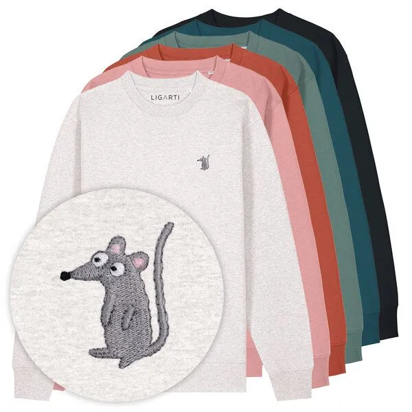 LIGARTI Bestickter Pullover – Murat die Maus – LIGARTI Tiermanufaktur, Schwarz, – Produktbild 2 von 4