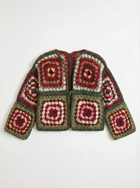 KnitToChange KnitToChange Gehäkelte Granny-Square-Strickjacke in warmen Herbsttönen – Produktbild 4 von 4