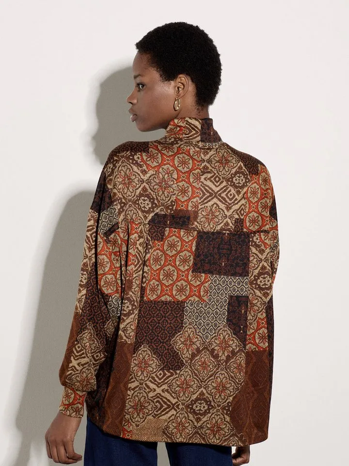Apricot Apricot Strickpullover Rollkragenpullover im Patchwork-Tapisserie-Design, Braun, – Produktbild 4 von 4