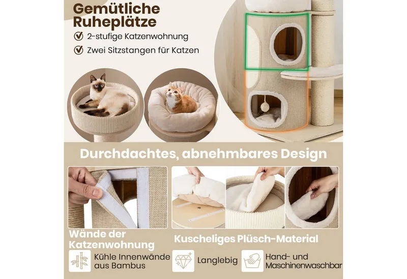 KOMFOTTEU Kratzbaum, mit 2-stöckiger Katzenwohnung & 2 Sitzstangen – Produktbild 5 von 5