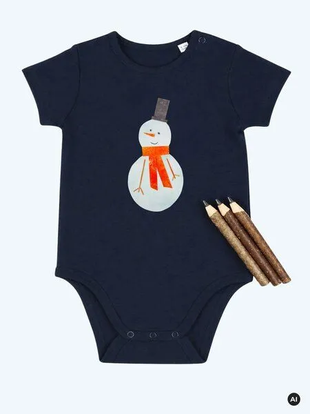 MelaDi MELAdi Kinder Baby-Body aus Biobaumwolle - Schneemann auf Navy Blue – Produktbild 2 von 3