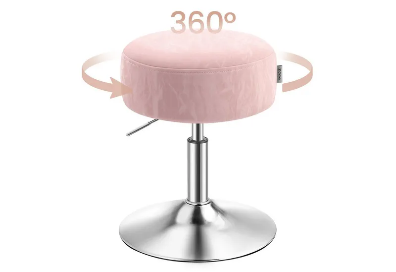 VASAGLE Barhocker Schminkhocker Schminkstuhl höhenverstellbar, 1/2er Set (1 St), für Schlafzimmer, Küche, 360° drehbar, dicke Polsterung, Rosa, – Produktbild 3 von 5