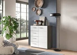 xonox.home Kommode, Weiß Hochglanz Rauchsilber Melamin Modern 80x85x37 cm – Produktbild 1 von 1