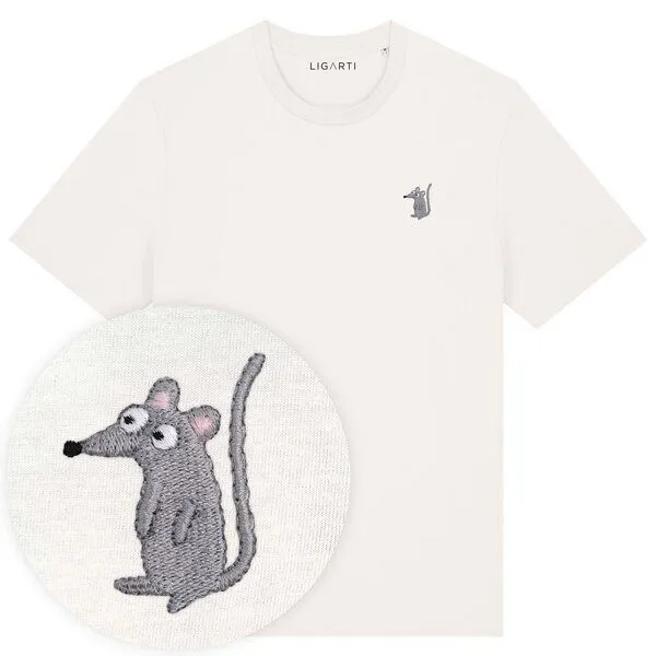 LIGARTI Besticktes T-Shirt – Murat die Maus – LIGARTI Tiermanufaktur, Cremeweiss, – Produktbild 1 von 4