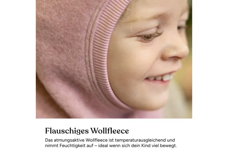 Ehrenkind Schlupfmütze Kinder aus Merino-Wollfleece (Schlupfmütze mit Hals- und Ohrenschutz) Wärmender Rundumschutz, Jade, – Produktbild 5 von 5