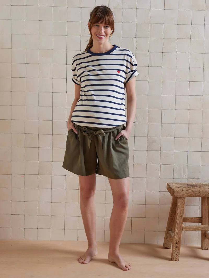 Vertbaudet Umstands-Shorts aus Lyocell mit Einsatz am Bauch, Khaki, – Produktbild 2 von 4