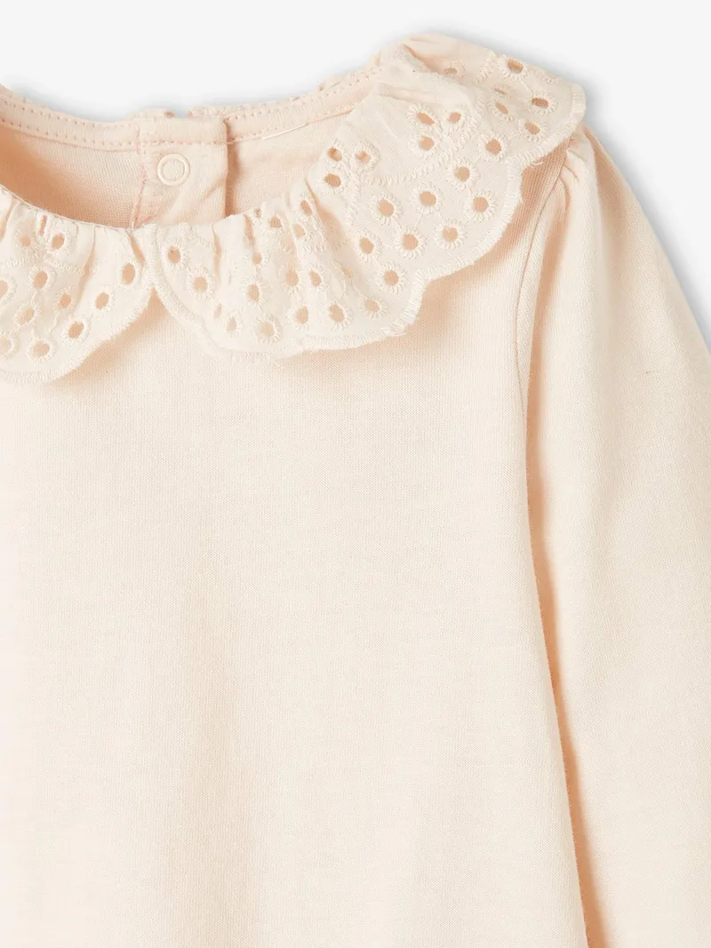 Vertbaudet Baby Shirt Kragen mit Lochstickerei, Hellbeige, – Produktbild 4 von 4