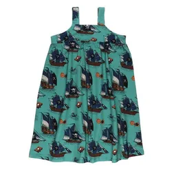Walkiddy Walkiddy Kinder Trägerkleid GOTS zertifiziert, 95% Bio-Baumwolle, grün, Piratenschiff-Muster, leicht & bequem – Produktbild 1 von 1