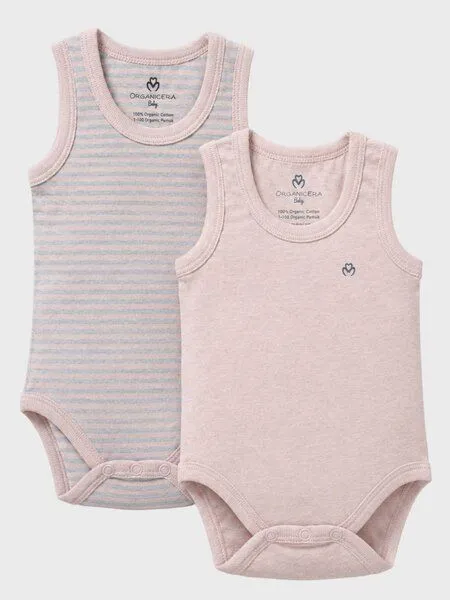 OrganicEra OrganicEra Bio-Ärmellose Babybodys für Neugeborene, 2er-Set, Rose melange (rose), – Produktbild 1 von 4