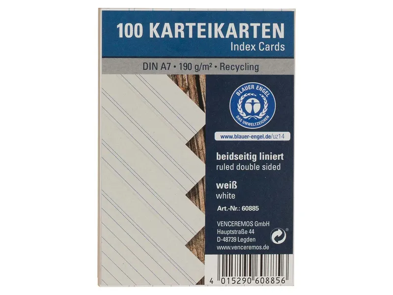 100 Karteikarten aus Recyclingkarton 170 g/m² DIN A7, Weiß, – Produktbild 1 von 1