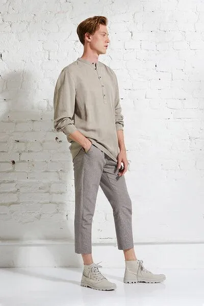 Wunderwerk Wunderwerk Herrenhemd ohne Kragen aus Lyocell (TENCEL) & Leinen, Beige (clay beige 240), – Produktbild 2 von 4