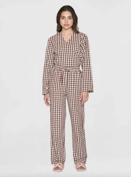 KnowledgeCotton Apparel KnowledgeCotton Apparel Barrel High-Rise Seersucker Pants Chloe - aus Bio-Baumwolle, Braun (brown check), – Produktbild 3 von 4
