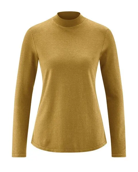 HempAge HempAge Damen Langarm-Shirt mit Stehkragen Hanf/Bio-Baumwolle, Peanut-157, – Produktbild 1 von 4