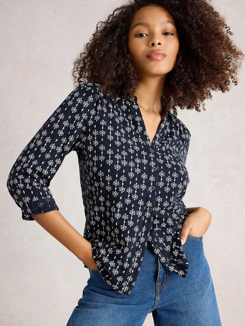 White Stuff Jerseybluse Annie - 40, Marine print, – Produktbild 1 von 4
