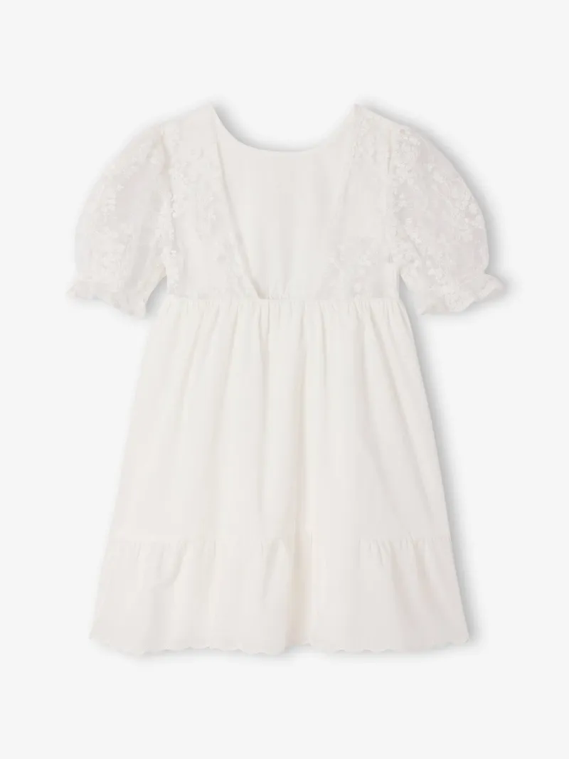 Vertbaudet Vertbaudet Festliches Kleid mit Spitzenärmeln Mädchen, Weiß, – Produktbild 3 von 4