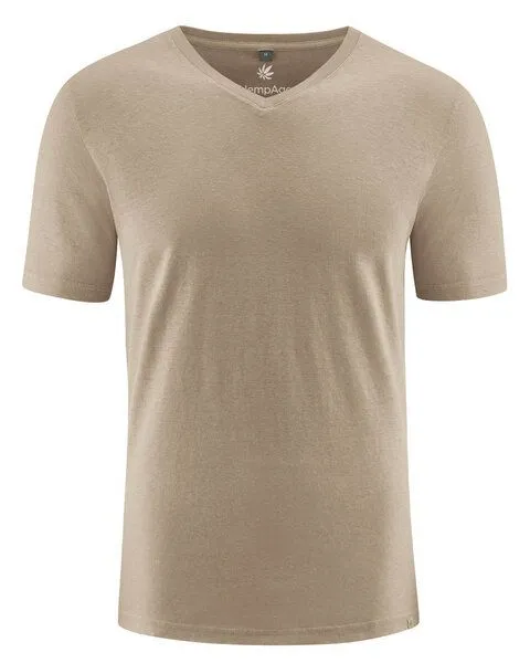 HempAge HempAge V-Kragen T-Shirt Hanf/Biobaumwolle, Grit(braun), – Produktbild 2 von 4