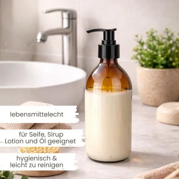 mikken mikken Pumpspender braun 500 ml widerverwendbarer Seifenspender aus Braunglas 0,5 Liter Apothekerqualität – Produktbild 3 von 4