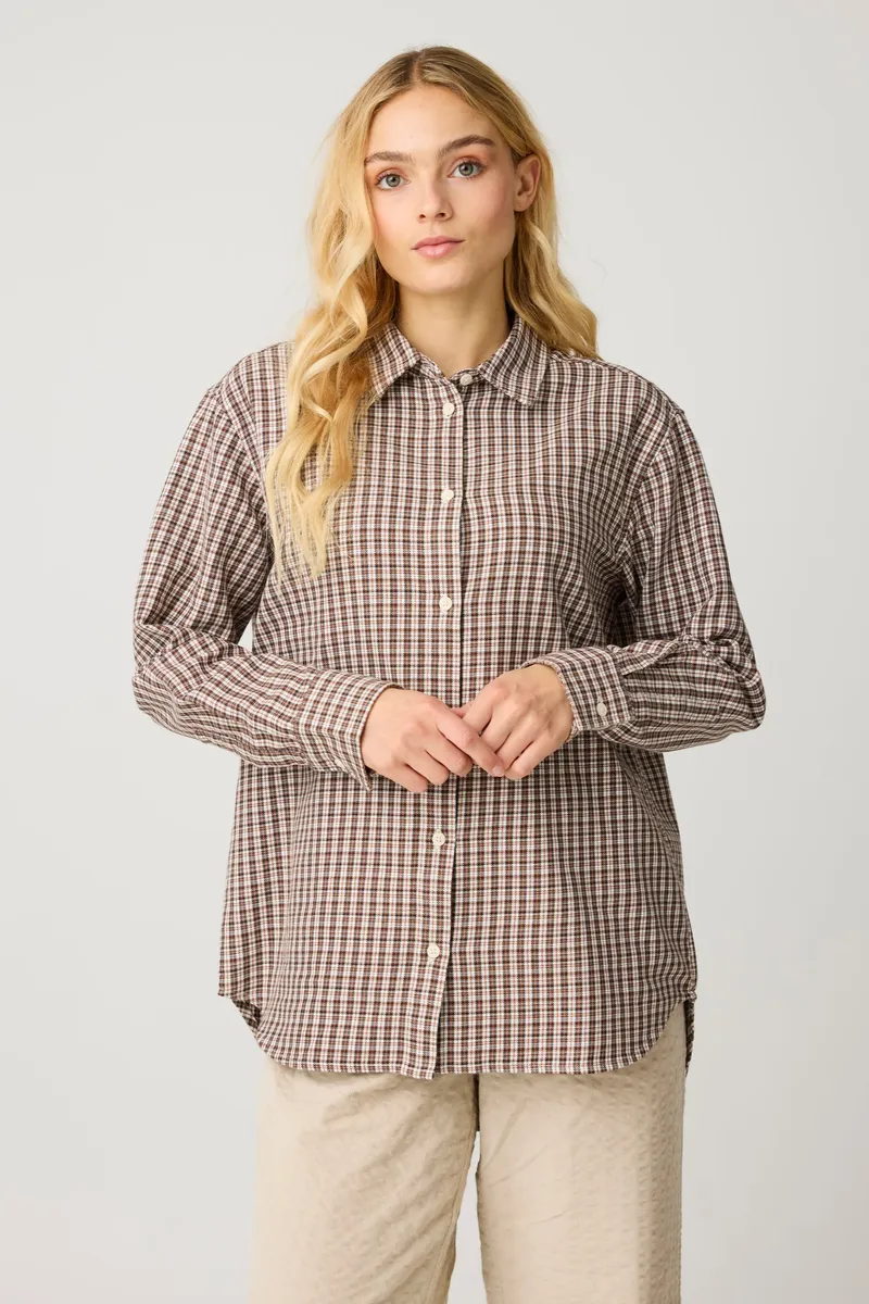 KnowledgeCotton Apparel KnowledgeCotton Apparel Damen vegan Hemd Lockere Passform Kariert Braun Kariert, Braun, – Produktbild 2 von 2