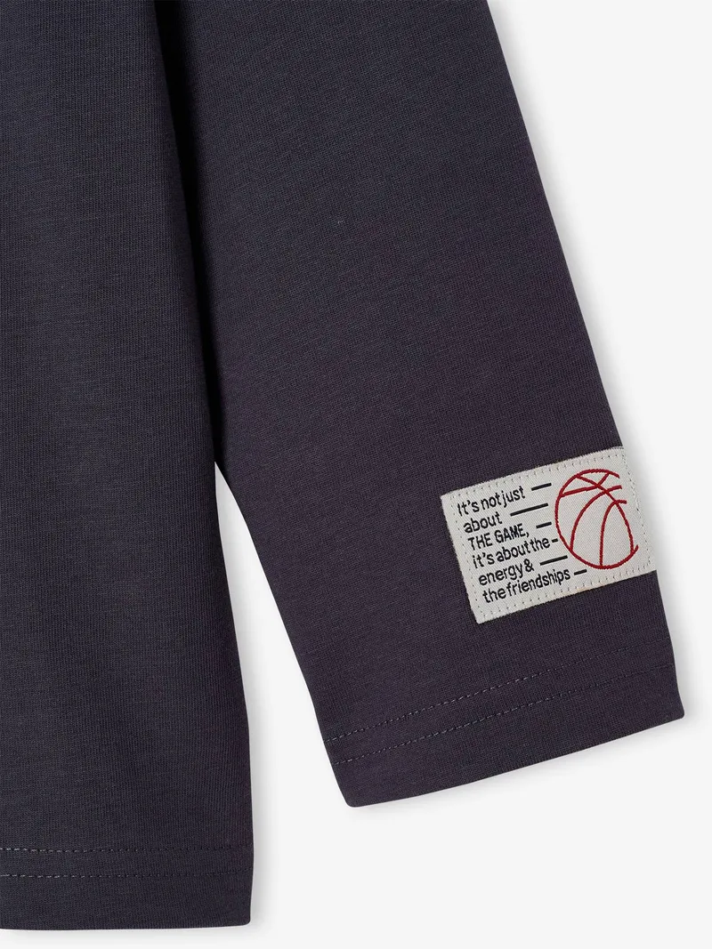 Vertbaudet Shirt mit Applikation Basketball Jungen, Schiefergrau, – Produktbild 2 von 3