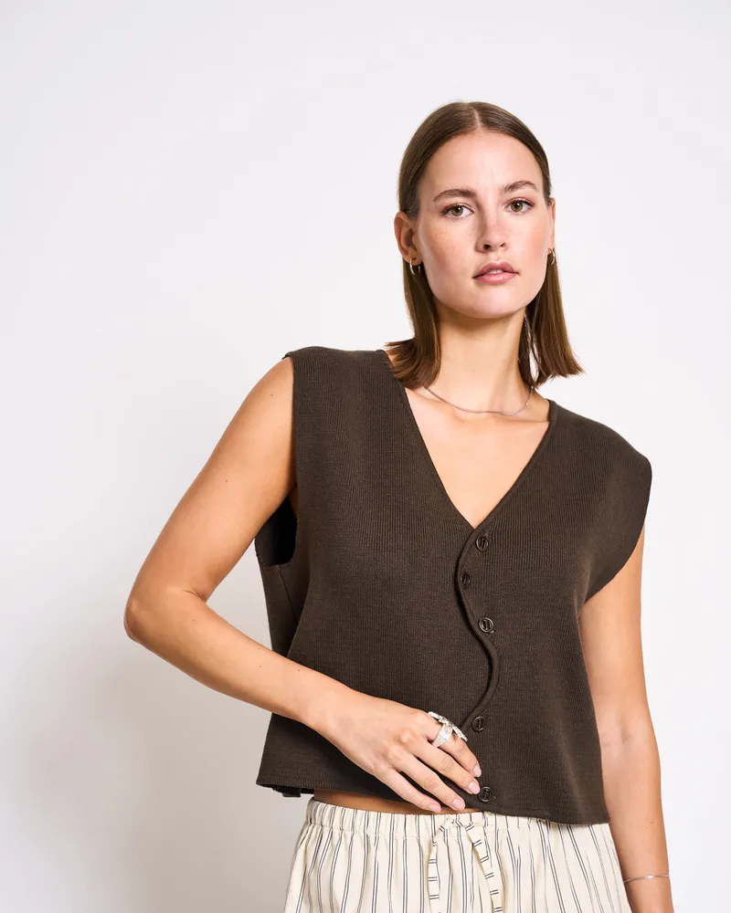 JAN N JUNE JAN 'N JUNE Damen vegan Strickweste Coryl Wavy Mud Brown, Braun, – Produktbild 1 von 2