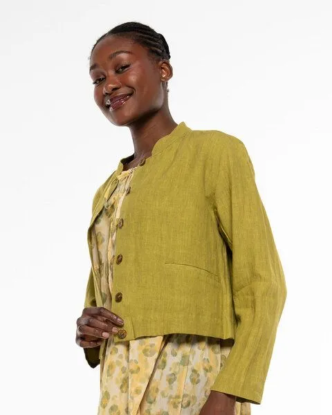 Alma & Lovis Alma & Lovis Lässiger Leinen-Kurzblazer im modern Italian-Look | Leinen Kurzjacke, Golden olive (grün), – Produktbild 3 von 4