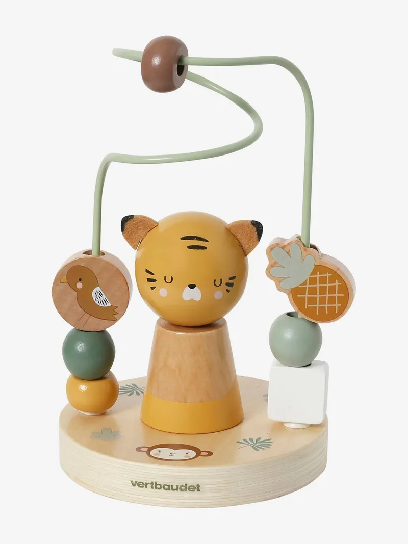 Vertbaudet Baby Motorikschleife Holz FSC®, Beige/grün pandafreunde, – Produktbild 1 von 3