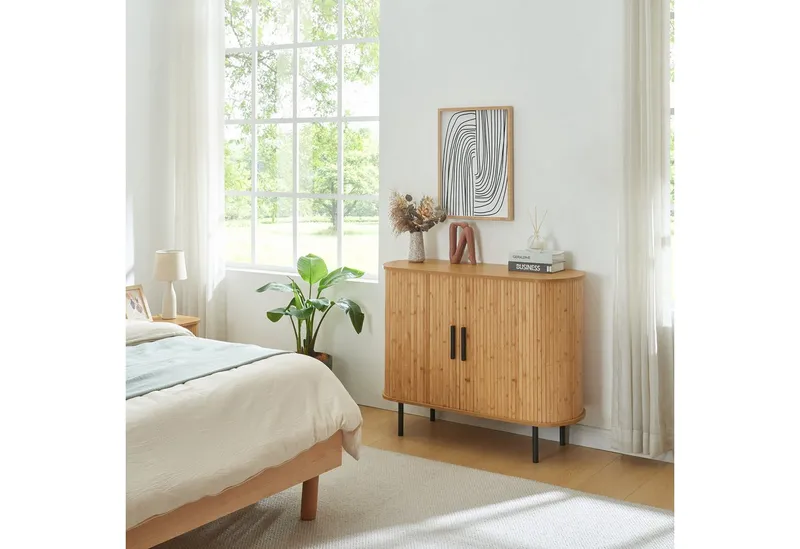 en.casa Kommode, »Tvedestrand« mit 2 Schiebetüren 100x40x80 cm Natur, Beige, – Produktbild 2 von 4