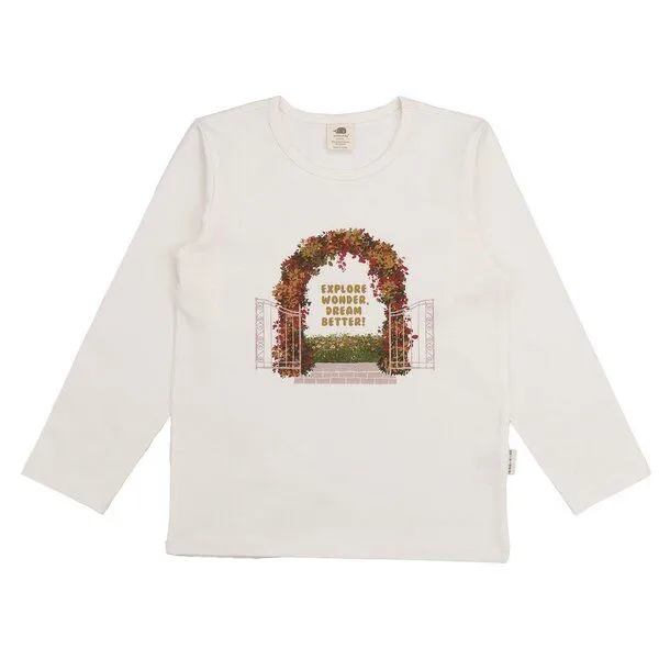 Walkiddy Walkiddy Kinder Langarmshirt GOTS zertifiziert, Bio-Baumwolle, cremeweiß, Regenbogen-Print „Secret Garden“, Weiß, – Produktbild 1 von 3
