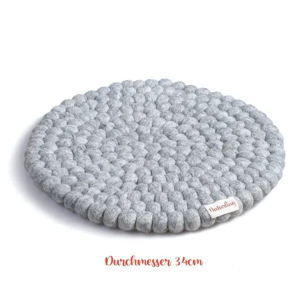 naturling naturling Filzkugel Sitzkissen rund 34cm aus 100% Schurwolle, Grau, – Produktbild 1 von 4