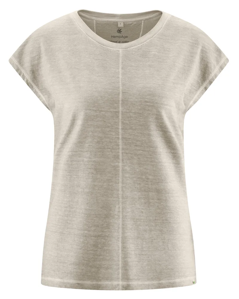 HempAge Hempage Damen vegan T-Shirt Mit Ziernähten Distel Beige, Beige, – Produktbild 1 von 2