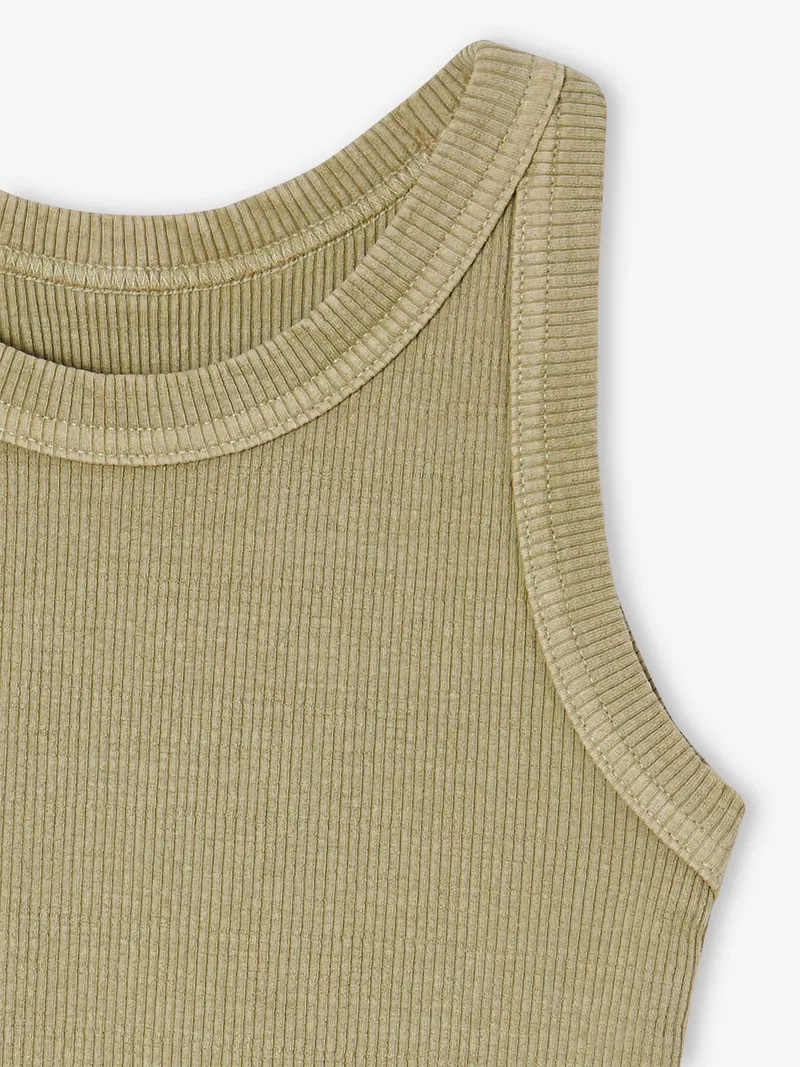 Vertbaudet Mädchen Trägertop aus Ripp, Khaki, – Produktbild 2 von 2