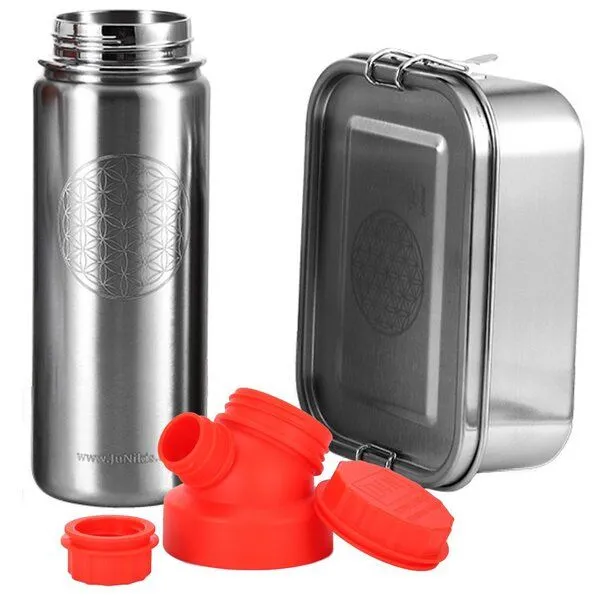 JN JuNiki's JN JuNiki's Set "Blume des Lebens": Lunchbox + 550ml isolierte Edelstahltrinkflasche, Rot, – Produktbild 1 von 4