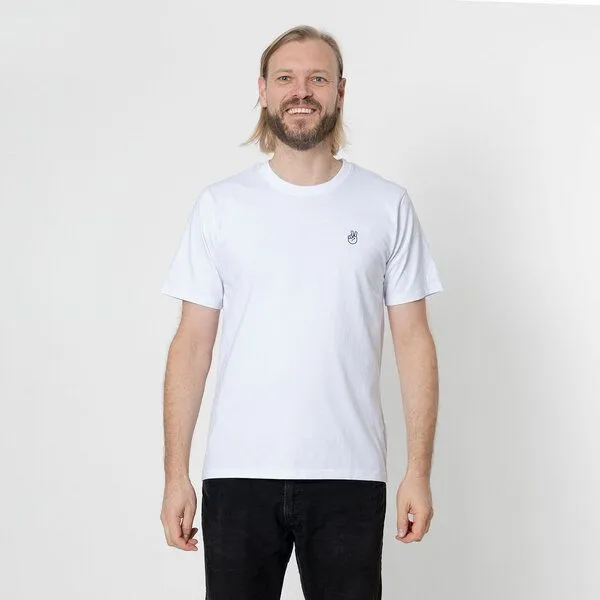 Fyngers Fyngers Unisex T-Shirt aus Biobaumwolle - Modell PEACE mit gestickter Veredelung, Weiss, – Produktbild 2 von 4