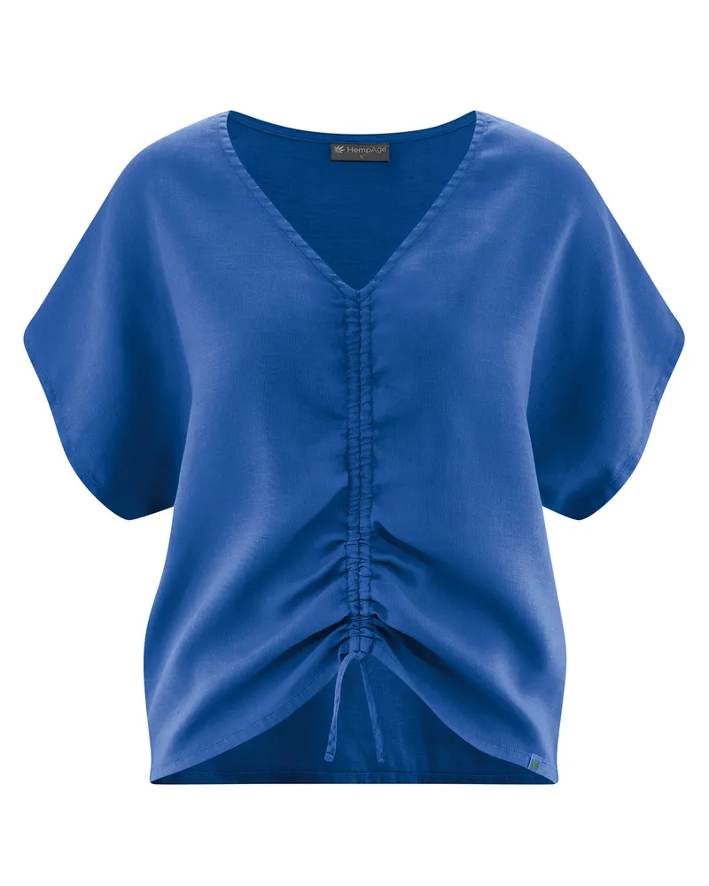 HempAge Hempage Damen vegan Sommerbluse Mit Raffungen Königsblau, Blau, – Produktbild 1 von 2