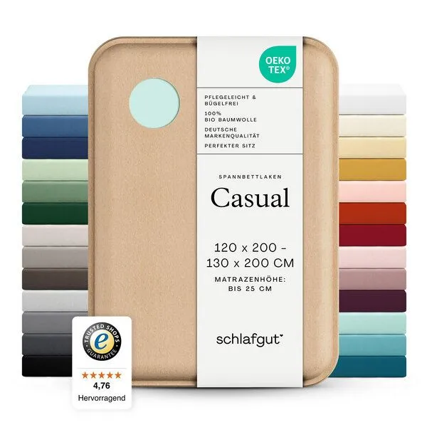 Schlafgut Schlafgut Spannbettlaken Casual Organic - 100% Biobaumwolle, Petrol light, – Produktbild 4 von 5