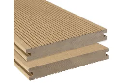 woodstore24 BPC Massivdiele WoodoAthen, 19 x 140 mm, beidseitig begehbar, geriffelt / glatt, sandfarbend, in der Länge 4 m - NEU – Produktbild 1 von 1