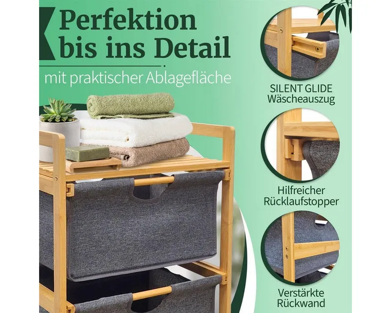 HEIMWERT Wäschekorb Wäschekorb Regal 3 Fächer Wäschesortierer Wäschesammler, 44 x 34,5 x 96 cm groß für Badezimmer und Schlafzimmer, Grau, – Produktbild 3 von 5