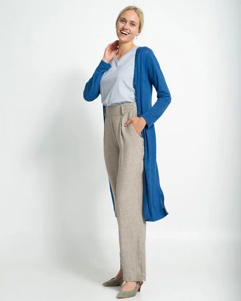 Alma & Lovis Alma & Lovis Leinen-Strickmantel mit Bindegürtel | Linen Coat, Blau, – Produktbild 4 von 4