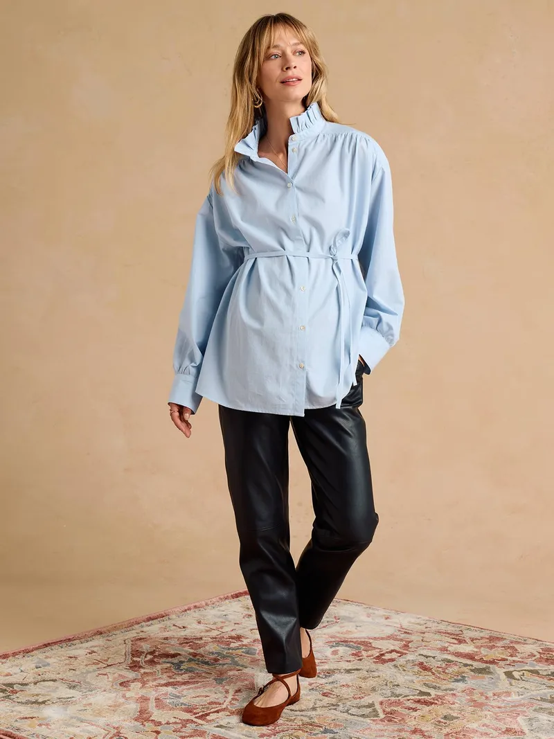 Envie De Fraise Bluse mit Bindegürtel für Schwangerschaft & Stillzeit ENVIE DE FRAISE, Himmelblau, – Produktbild 1 von 4