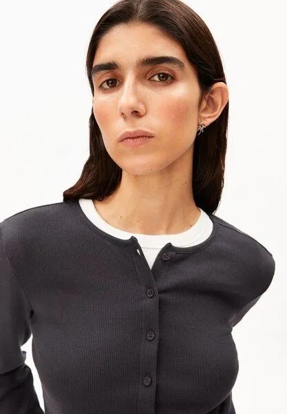 ARMEDANGELS ARMEDANGELS RIB BUTTON Damen Longsleeve aus Bio-Baumwoll Mix, Dark steel, – Produktbild 5 von 5