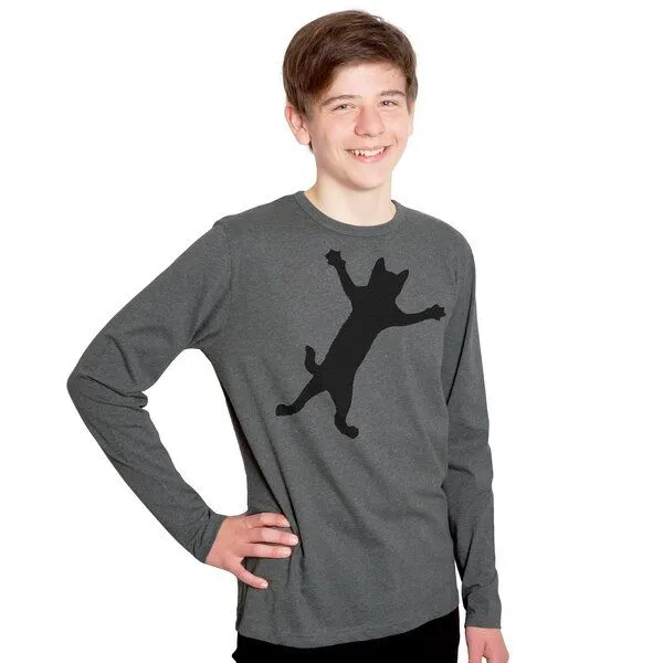 HANDGEDRUCKT HANDGEDRUCKT "Klammerkatze" Männer Longsleeve, Grau, – Produktbild 1 von 3