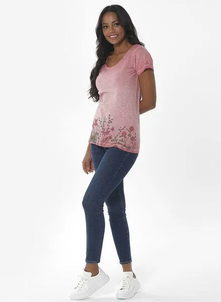 ORGANICATION ORGANICATION Cold Pigment Dyed T-Shirt aus Bio-Baumwolle mit Blume-Print, Rose(desert rose), – Produktbild 2 von 4