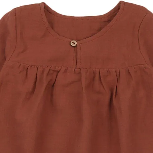 Walkiddy Walkiddy Kinder Bluse GOTS zertifiziert – Bio-Baumwolle, Musselin in Terrakotta, locker geschnitten, weich & bequem, Braun, – Produktbild 3 von 3