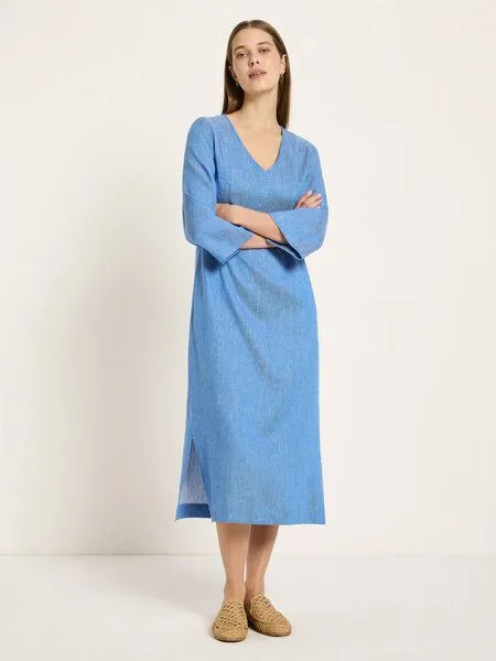 LANIUS LANIUS Midikleid (OCS) aus Leinen und Bio-Baumwolle, Lapis creme, – Produktbild 1 von 4