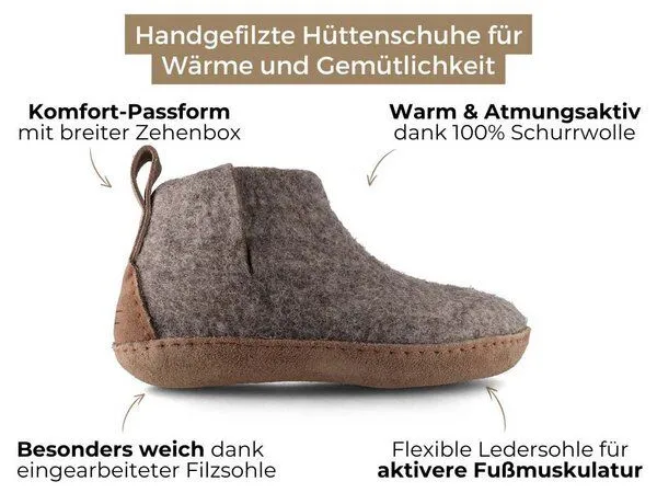 WoolFit WoolFit Yeti Filzboots hohe Hausschuhe mit Ledersohle, handgefilzt aus 100% Wolle, Steingrau, – Produktbild 3 von 4