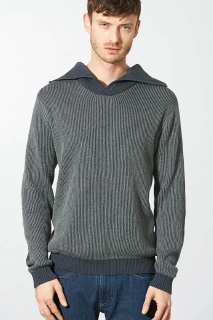 HempAge Hempage Herren vegan Pullover Elegant Troyer Dunkelgrau, Grau, – Produktbild 2 von 2