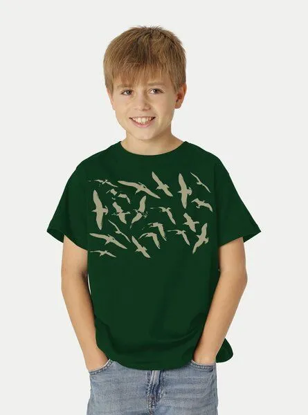 Peaces.bio - handbedruckte Biomode Peaces.bio - handbedruckte Biomode Bio-Kinder T-Shirt Möwen, Flaschengrün, – Produktbild 1 von 2