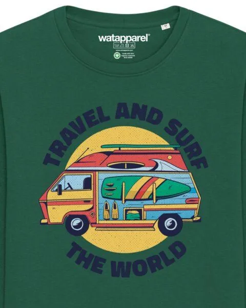 watapparel watapparel Sweatshirt Unisex Travel and surf, Bottle green, – Produktbild 3 von 4